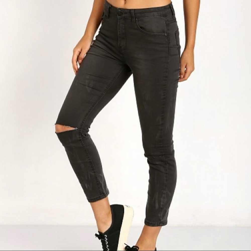 One Teaspoon Dixies High Rise Knee Rip Jeans Black Size 26
